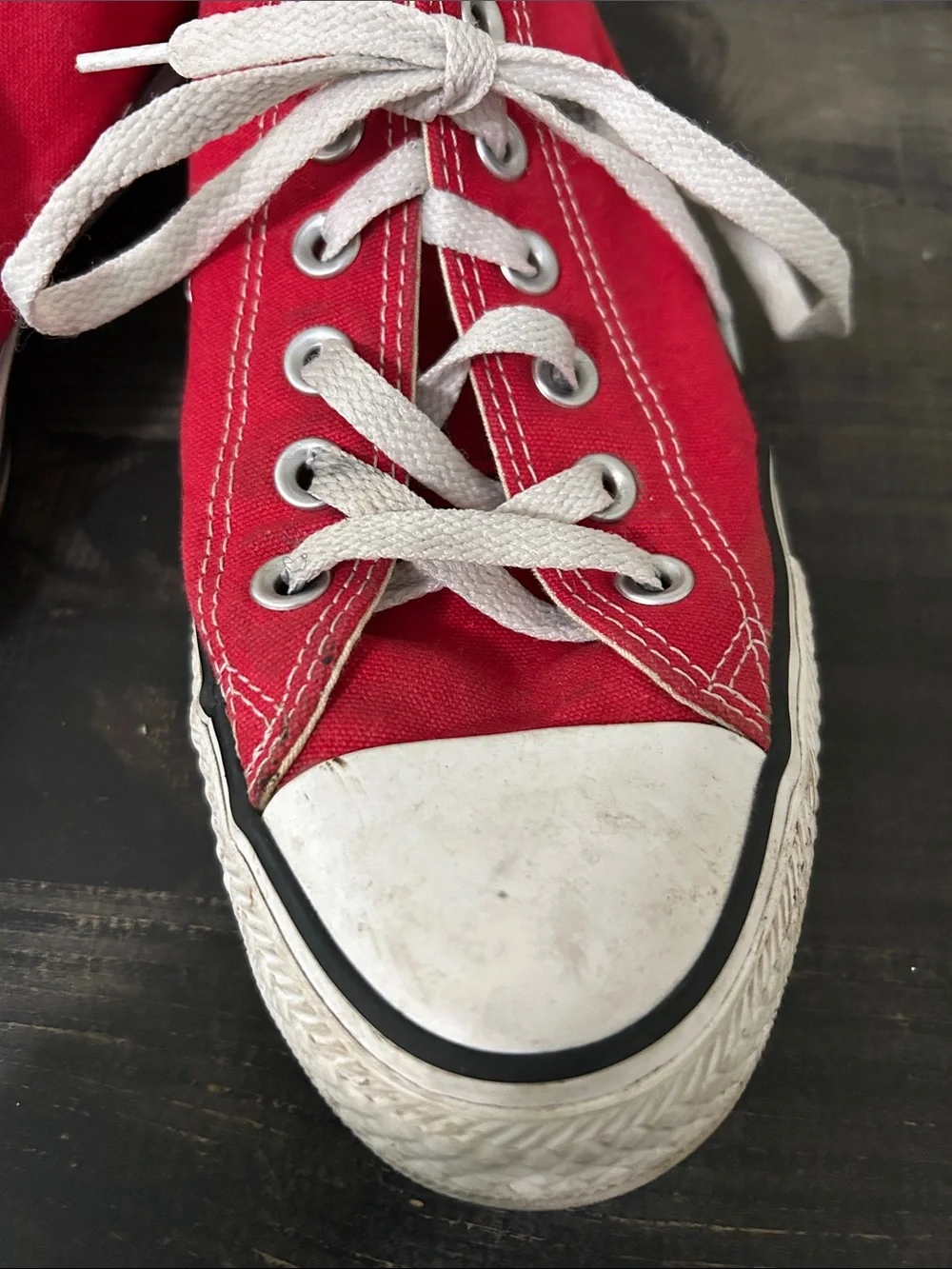 Red Low-Top Canvas Sneakers with White Laces